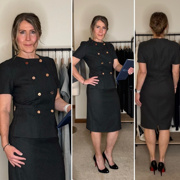 Cedric Charlier wool herringbone dress. Color is charcoal grey. Size 2. - Picture 5 of 10